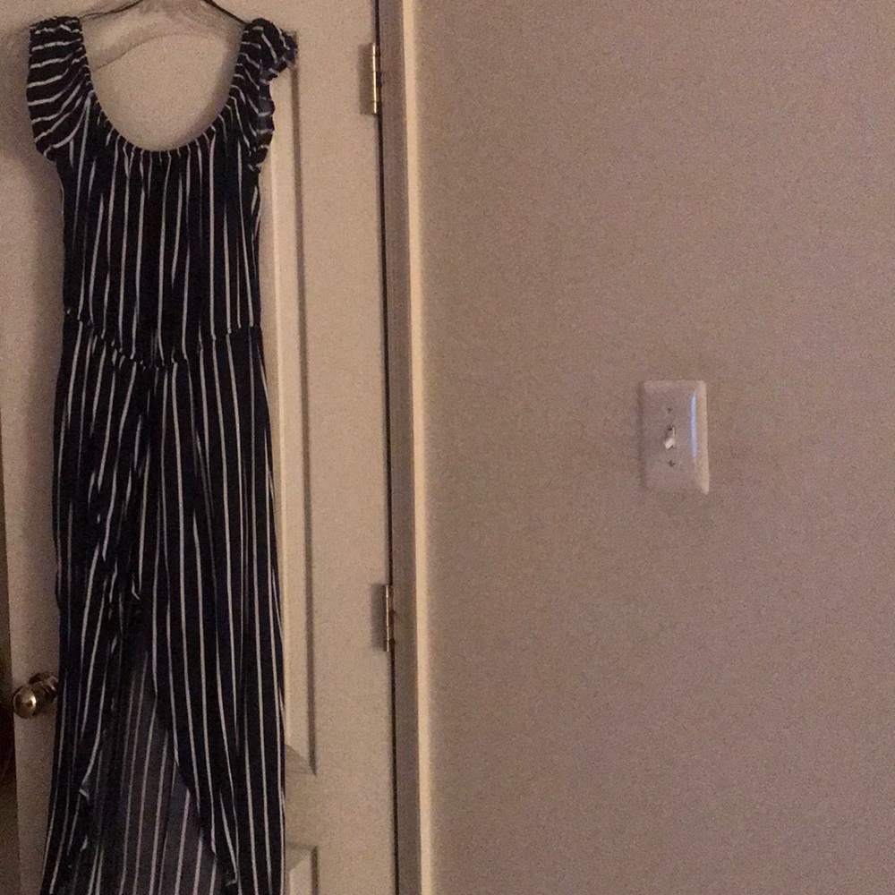 Navy blue and white striped short set